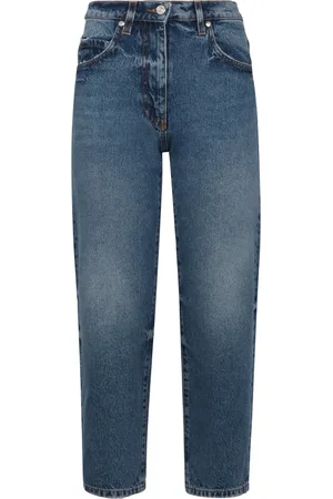 Msgm Jeans, Dame, Blå, S, Bomuld, Straight-leg jeans med baglogo mærke