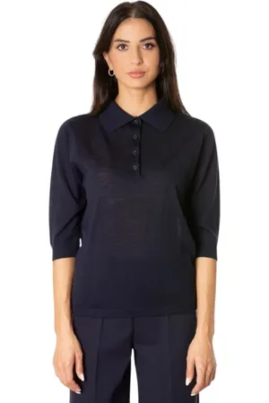 LIVIANA CONTI Top, Dame, Blå, XL, Uld, Basic Polo Shirt - Nat Farve