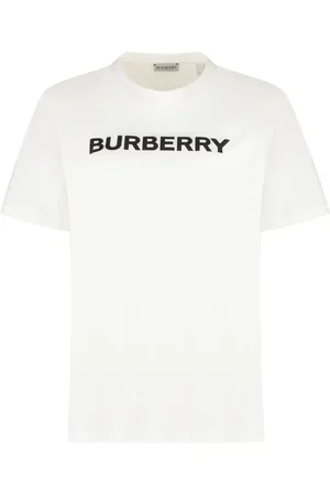 Burberry Top, Dame, Hvid, XS, Bomuld, Bomulds T-shirt med Kontrasterende Logo Print