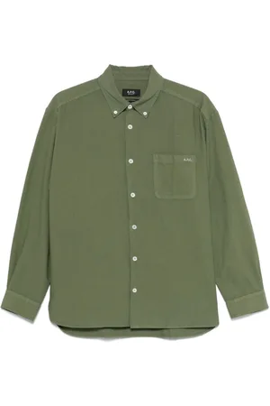 A.P.C. Skjorte, Herre, Grøn, M, Bomuld, Mateo Olivengrøn Bomuldsskjorte