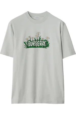Burberry Top, Herre, Grå, M, Bomuld, Rib-Strikket T-shirt med Halsudskæring