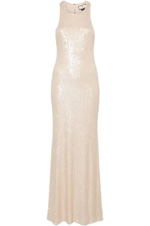 Elisabetta Franchi Kjole, Dame, Lyserød, M, Beige Sequin Stropløs Kjole