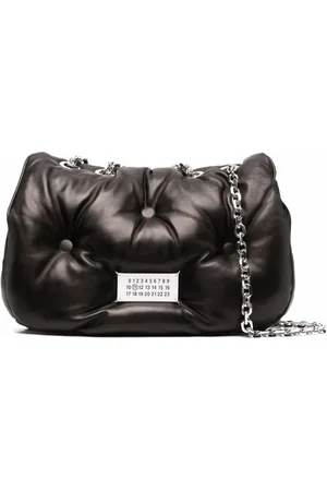 Maison Margiela Taske, Dame, Flerfarvet, ONE SIZE, Uld, Sort Skindtaske med Logopatch