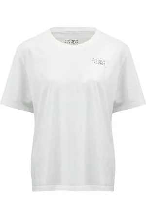 Maison Margiela Top, Dame, Hvid, L, Bomuld, Hvid Jersey T-shirt med Rund Hals