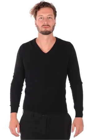 D.A. Daniele Alessandrini Strik, Herre, Sort, L, Uld, Guld V-Hals Sweater Pullover