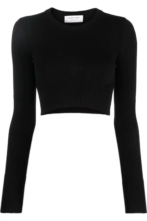 Marine Serre Strik, Dame, Sort, XS, Uld, Ribstrikket Cropped Top