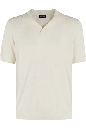 Roberto Collina Top, Herre, , L, Bomuld, Knapløs Polo i Ecru Bomuld