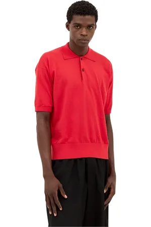 The Row Top, Herre, Rød, S, Cashmere, Cotton-Cashmere Strik Polo Shirt