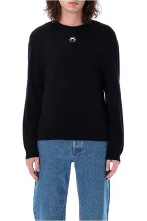 Marine Serre Strik, Herre, Sort, M, Moon Jacquard Crewneck Sweatshirt