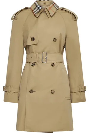 Burberry Frakke, Dame, , XS, Bomuld, Kort trenchcoat med ternede detaljer