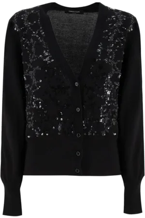 Fabiana Filippi Strik, Dame, Sort, M, Uld, Sequin Broderet Uld Cardigan