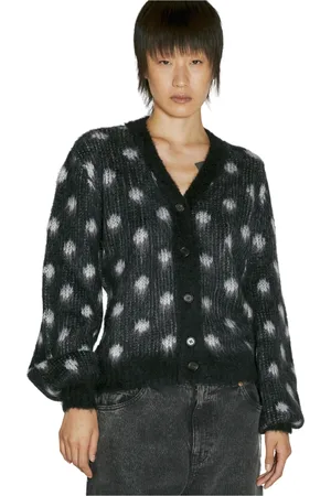 Marni Strik, Dame, Sort, XS, Uld, Fuzzy Polka Dot Strikket Cardigan