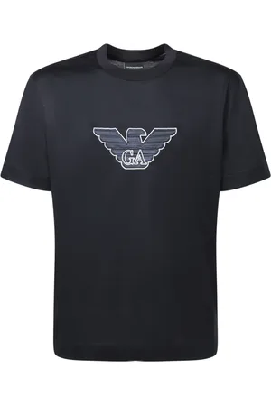 Emporio Armani Top, Herre, Blå, 2XL, Bomuld, Black Eagle Logo Crew Neck T-shirt