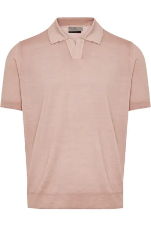 CANALI Top, Herre, Lyserød, 2XL, Uld, Uld/Silke Polo Shirt Uden Knapper