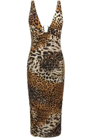 Roberto Cavalli Kjole, Dame, Brun, 2XS, Jaguar Print Kjole Brun Kvinde