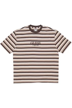 Guess Top, Herre, Brun, XL, Bomuld, Horizontalstribet T-shirt Grov Brun Multi