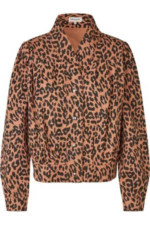 Lollys Laundry Jakke, Dame, Brun, L, Bomuld, Leopard Print Jakke med Feminin Silhuet