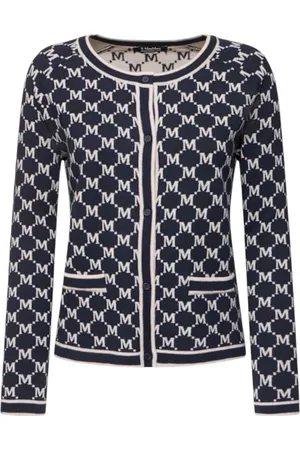 Max Mara Strik, Dame, Blå, XL, Uld, Marineblå Cardigan med Rund Hals
