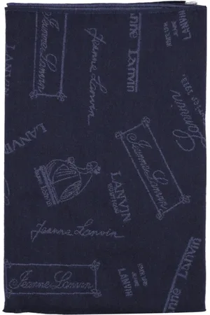 Lanvin Tilbehør, Dame, Blå, ONE SIZE, Uld, Logo Fringed Scarf