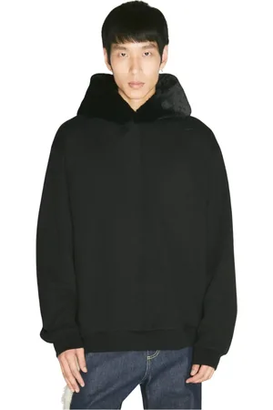 Marni Sweathshirts & Hoodies, Herre, Sort, L, Bomuld, Fleecehættetrøje med imiteret pels og logo broderi