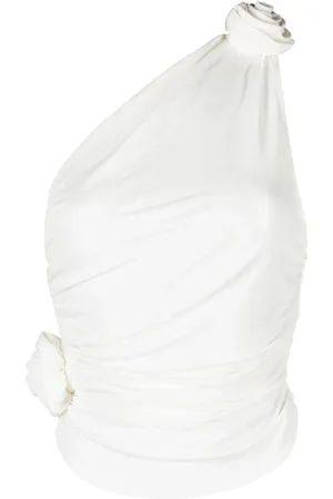 MAGDA BUTRYM Top, Dame, Hvid, XS, Uld, Draperet One-Shoulder Top