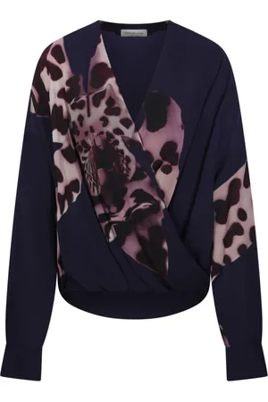 DRIES VAN NOTEN Top, Dame, Sort, XS, Marineblå Løs Top med Draperet Front