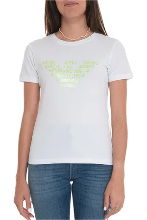 Emporio Armani Top, Dame, Hvid, XL, Bomuld, Logo Print Stretch Bomulds T-shirt