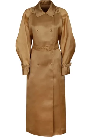 Max Mara Frakke, Dame, Brun, XS, Organza, Tobacco Oversized Trenchcoat