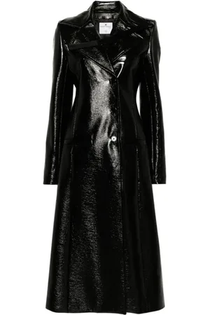Courrèges Frakke, Dame, Sort, M, Bomuld, Heritage Vinyl Faux Leather Trench Coat