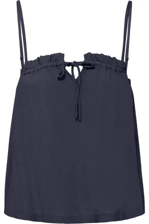 Ichi Top, Dame, Blå, M, Uld, Flæse Top med Bindebånds Detalje