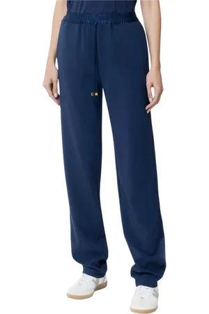Elisabetta Franchi Bukser, Dame, Blå, S, Satin, Satin Insert Gold Metal Sweatpants