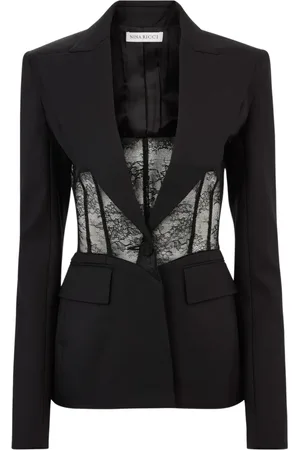 Nina Ricci Jakke, Dame, Sort, 2XL, Jakke med blondeindsats