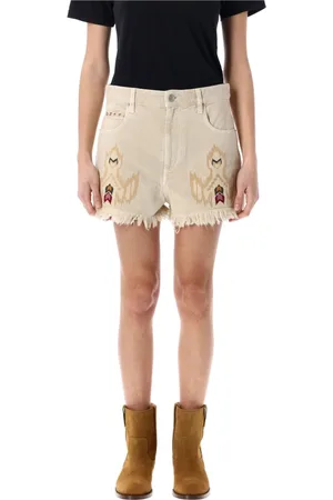 Isabel Marant Shorts, Dame, , XS, Denim, Højtaljede denim shorts med frynsekant