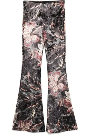 Etro Bukser, Dame, Flerfarvet, M, Uld, Floral Print Velvet Flared Bukser