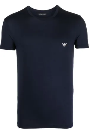Emporio Armani Top, Herre, Blå, XL, Bomuld, Blå T-shirt med logo print