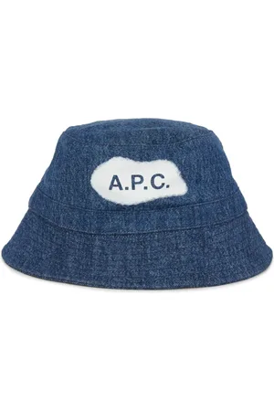A.P.C. Tilbehør, Dame, Blå, 56 CM, Bomuld, Logo-Printet Bucket Hat med Smal Skygge