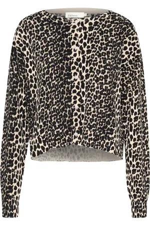 Karen by Simonsen Strik, Dame, Sort, L, Uld, Leopard Print Cardigan