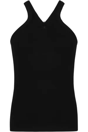 Courrèges Top, Dame, Sort, S, Bomuld, Sort Rib Tanktop med Lynlås