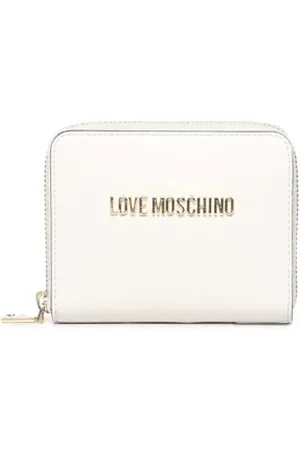 Moschino Tilbehør, Dame, Hvid, ONE SIZE, Uld, Logo-Lettering Zipped Bi-Fold Wallet