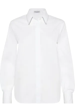Brunello Cucinelli Bluser & Skjorter, Dame, Hvid, S, Bomuld, Stretch Poplin Skjorte