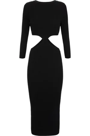 Elisabetta Franchi Kjole, Dame, Sort, XL, Ribstrikket Midi Kjole med Udskæring