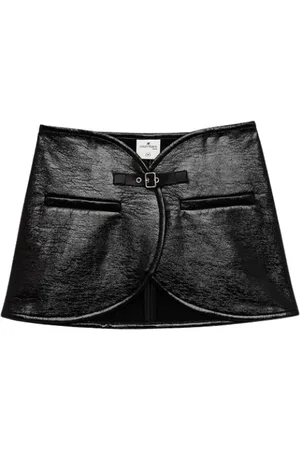 Courrèges Nederdel, Dame, Sort, M, Bomuld, Vinyl Ellipse Nederdel med Scalloped Talje