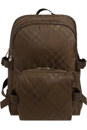Burberry Taske, Herre, Brun, ONE SIZE, Uld, Jacquard Rygsæk med Check-mønster og Lynlås