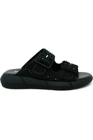 Elena Iachi Sko, Dame, Sort, 40 EU, Læder, Sorte læder sandaler med Swarovski-krystaller