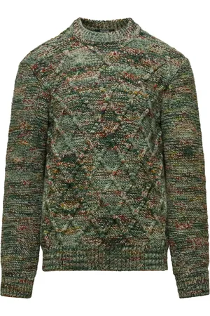 Bomboogie Strik, Herre, Grøn, M, Uld, Crew-neck sweater med fletmønster
