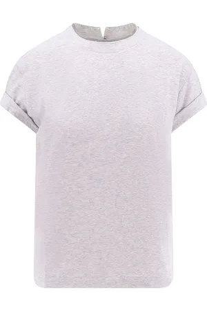 Brunello Cucinelli Top, Dame, Grå, L, Bomuld, Iconic Jewel Bomulds T-shirt