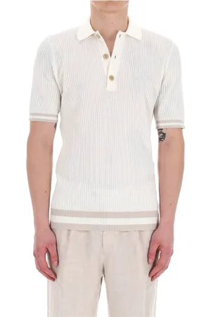 ELEVENTY Top, Herre, Hvid, L, Bomuld, Ribbet bomuldspolo med brede knapper
