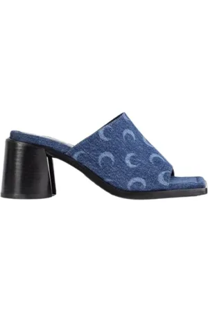 Marine Serre Sko, Dame, Blå, 35 EU, Denim, Moon Allover Print Denim Hæle Mules