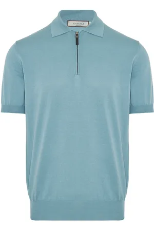CANALI Top, Herre, Blå, L, Bomuld, Zip Polo Shirt