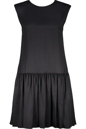 Lanvin Kjole, Dame, Sort, S, Uld, V-hals Plisseret Viscose Kjole